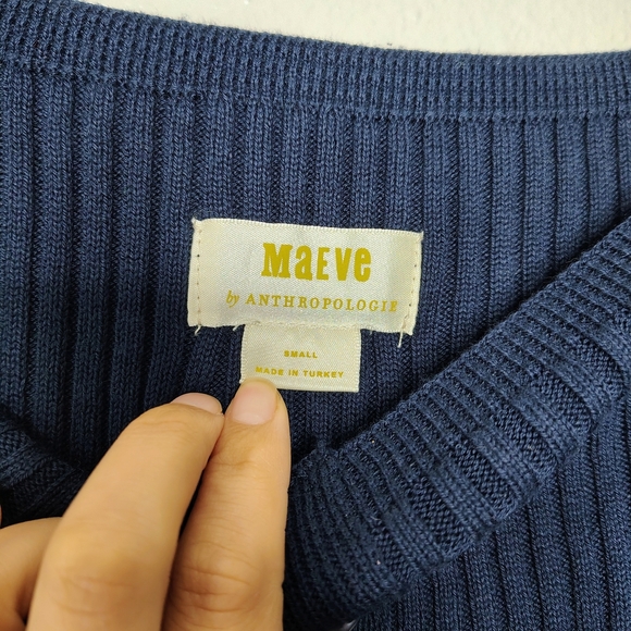 Maeve By Anthropologie PuffSleeved Navy Blue and Striped Button Front Dress Sz S - Picture 16 of 16